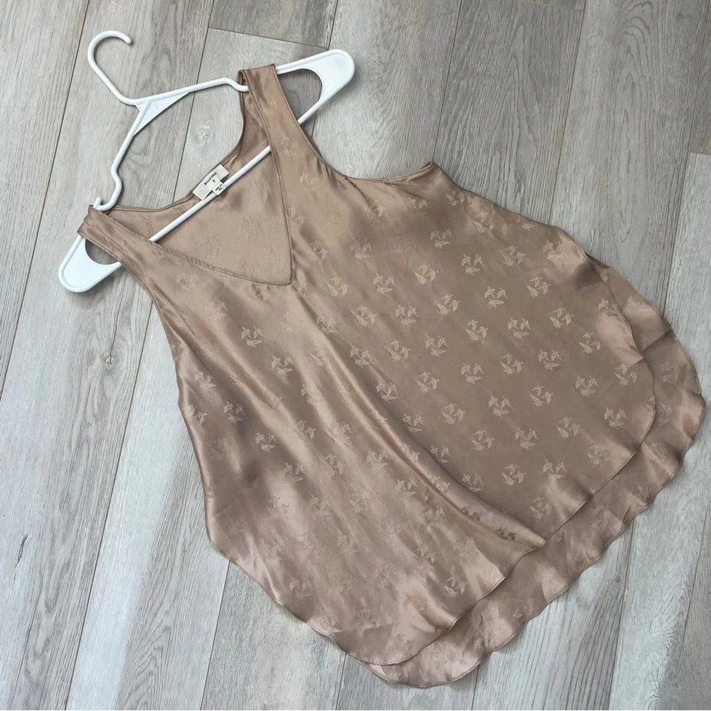 Billy Reid Blouse silk v neck printed sleeveless satin womens Tan (small) chic - Picture 1 of 6